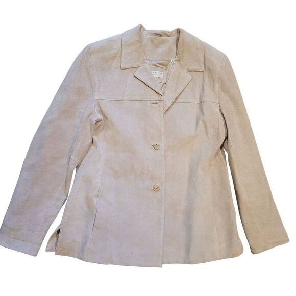 Lord & Taylor Blazer Women's Medium Petite Beige Vintage Leather Pockets - Picture 1 of 6